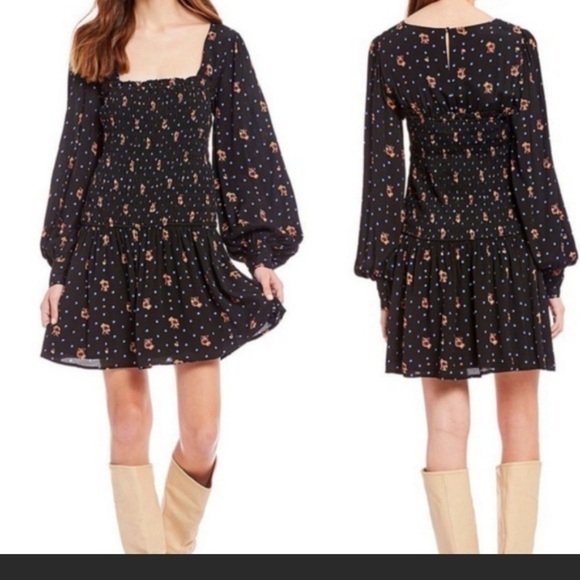 Free People Dresses & Skirts - Free People two faces smocked floral dress S NWT black